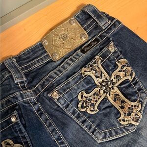 Miss Me Dark Blue Jeans with Silver Embellishments